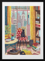 Cat in front of window in New York bright colours, arte de Caroline Bonne Müller con marco