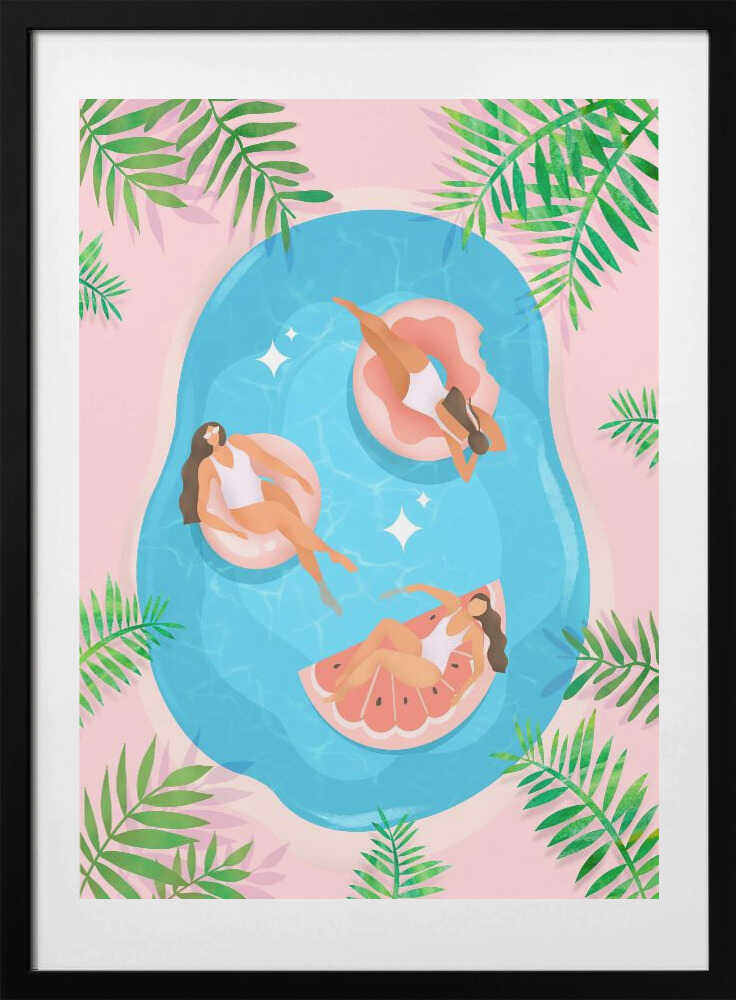 Hot Girl Float Club, arte de Petra Lizde con marco