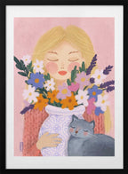 Dreamy Girl Cat Flowers, arte de Dirkie Nell con marco