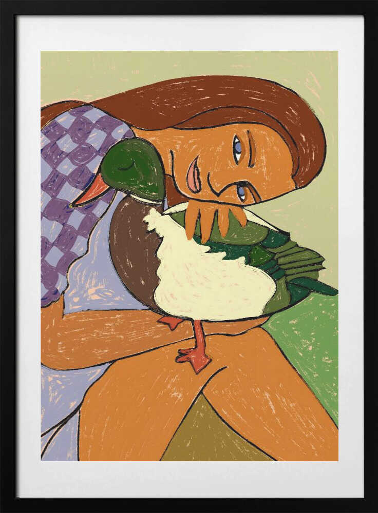 A Gentle Duck Embrace, arte de Uma Gokhale con marco