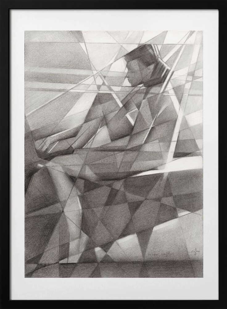 Contemplative Cubist Figure, arte de Corné Akkers con marco