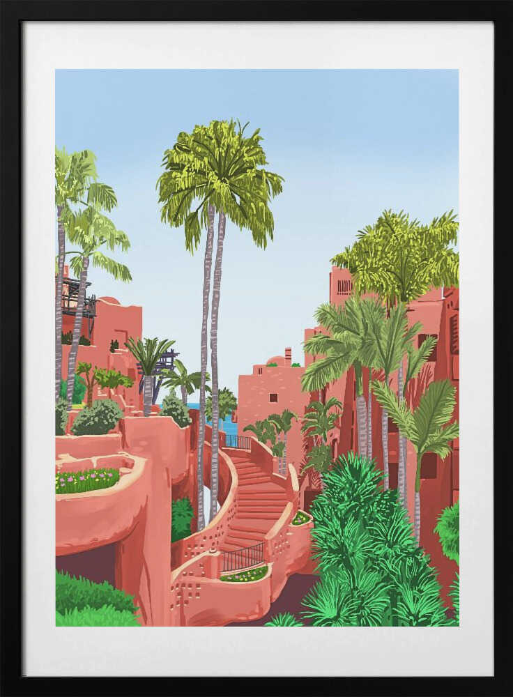 Terracotta Resort Palms, arte de Uma Gokhale con marco