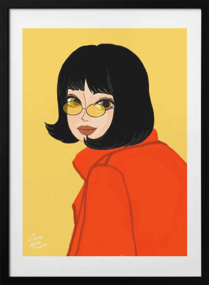 Stylish Woman Yellow Glasses, arte de Dianne Nicole Fernando con marco