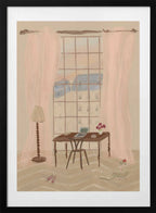 Paris Window View Illustration with Rustic Desk, arte de Katharina Puritscher con marco