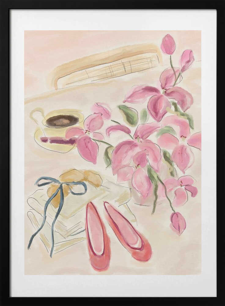 Still Life Watercolor Illustration with Ballerinas, arte de Katharina Puritscher con marco