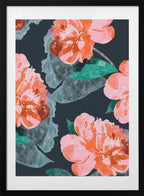 Vibrant Peony Bloom Pattern, arte de Uma Gokhale con marco