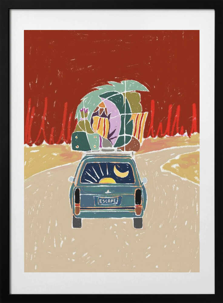 Escape Road Trip, arte de Uma Gokhale con marco