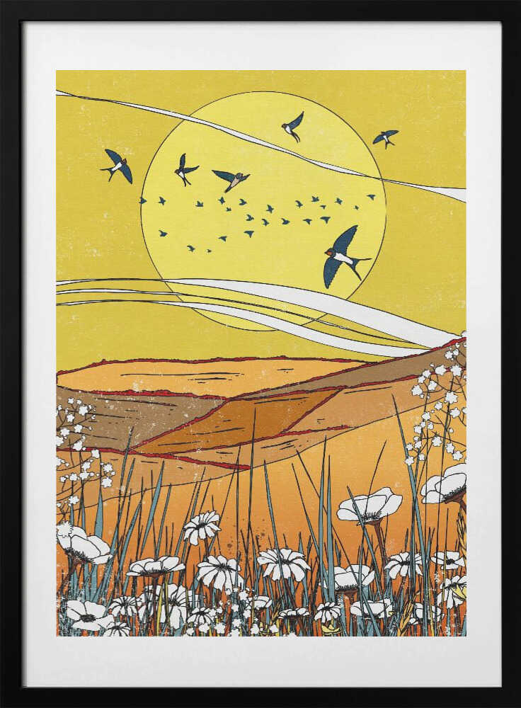 Golden Hour Swallows, arte de Nicholas con marco