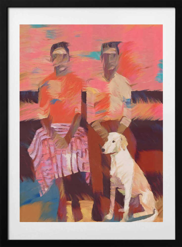 Warm Family Dog Portrait, arte de Uma Gokhale con marco