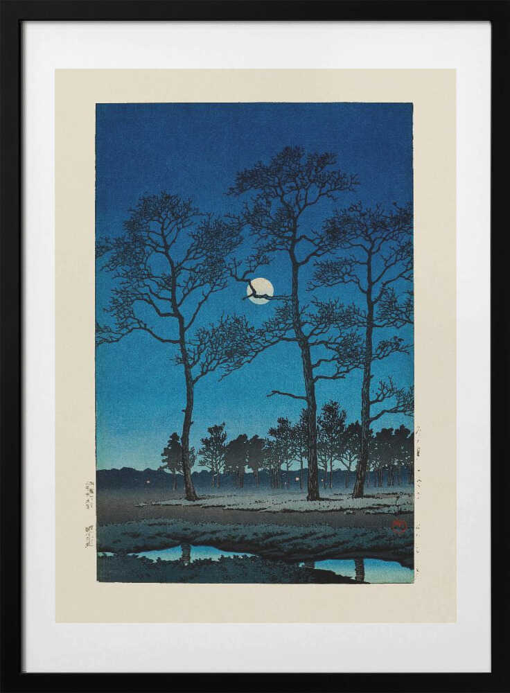 Winter Moon At Toyamagahara (1931), arte de Kawase Hasui con marco