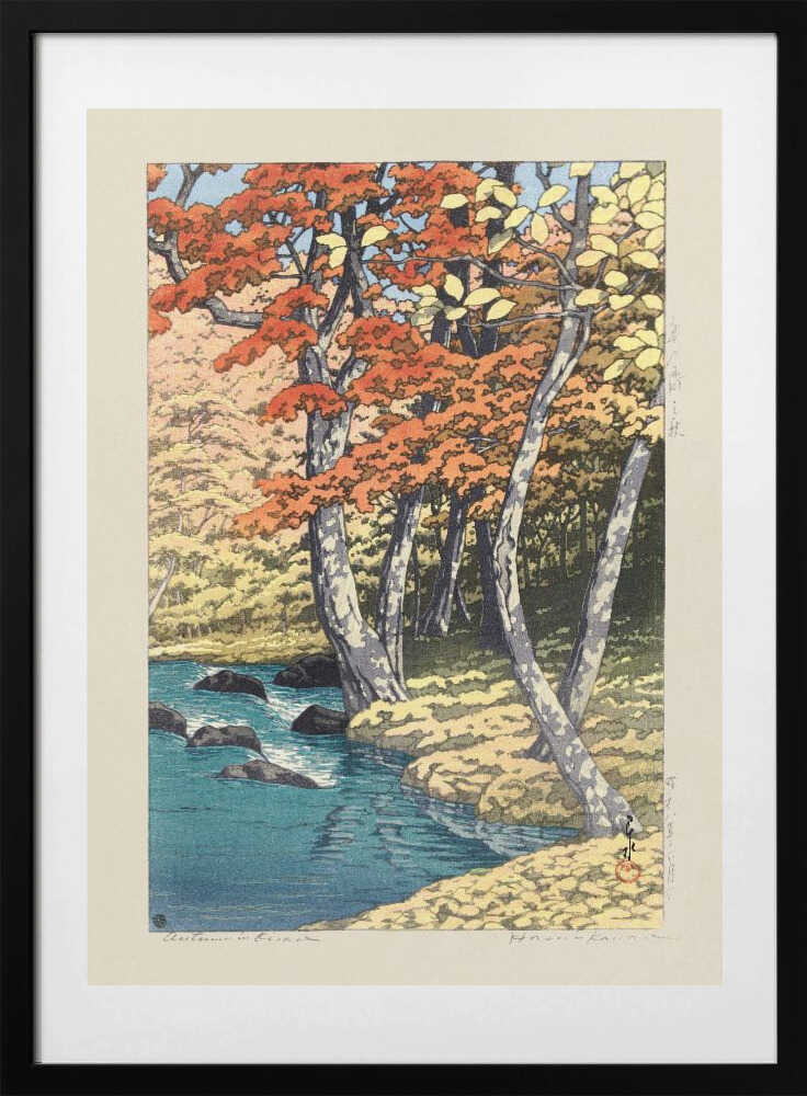 Herfst In Oirase (1933), arte de Kawase Hasui con marco