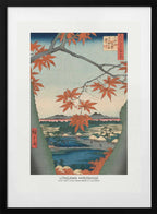 Maple Trees At Mama, Tekona Shrine and Tdugi Bridge, arte de Utagawa Hiroshige con marco