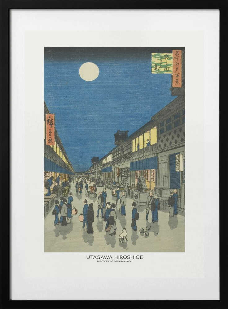 Night View of Saruwaka Machi, arte de Utagawa Hiroshige con marco