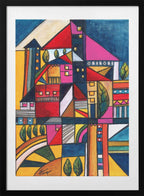 Vibrant Geometric Town, arte de Aniko Hencz con marco