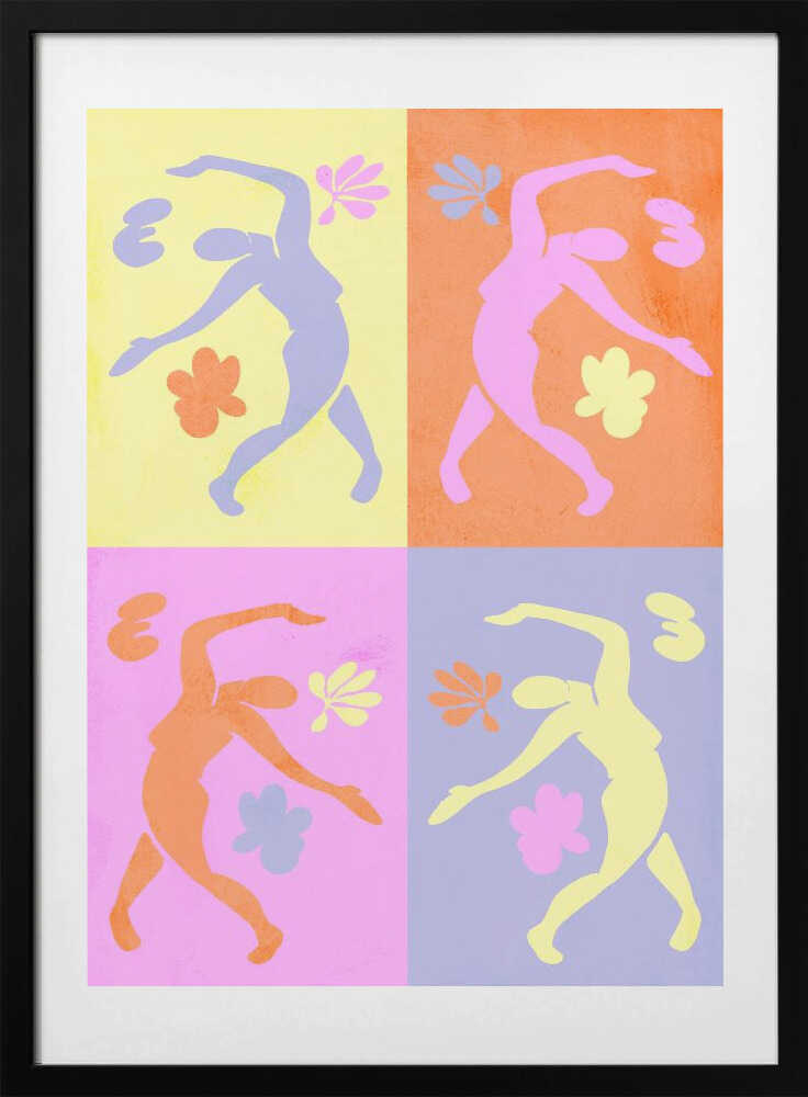 Vibrant Dancing Figures, arte de Treechild con marco