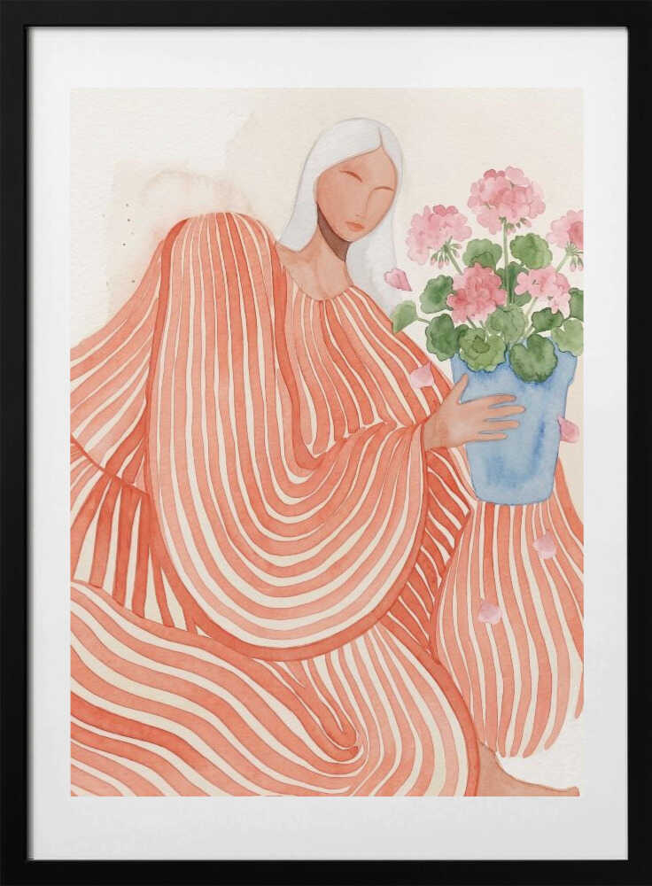Serene Woman Pink Flowers, arte de Essa Van Reis con marco