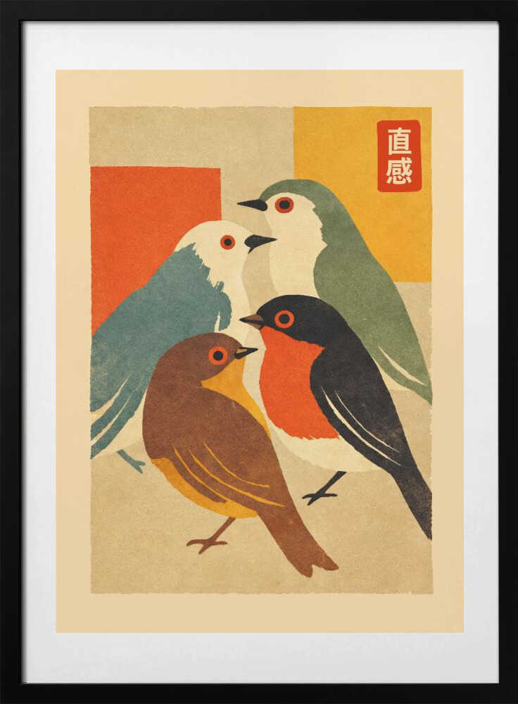 Colorful Bird Gathering, arte de Patryk Krygowski con marco