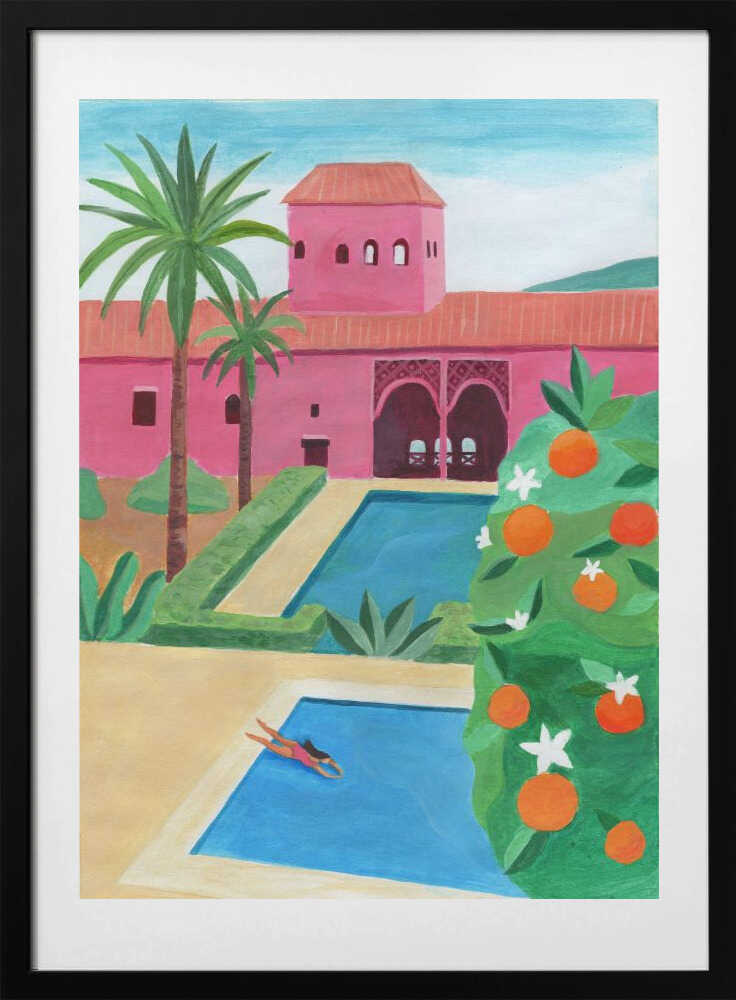 Pink Villa Pool Day, arte de Petra Lizde con marco