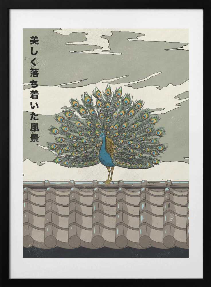 Elegant Japanese Peacock, arte de Nicholas con marco