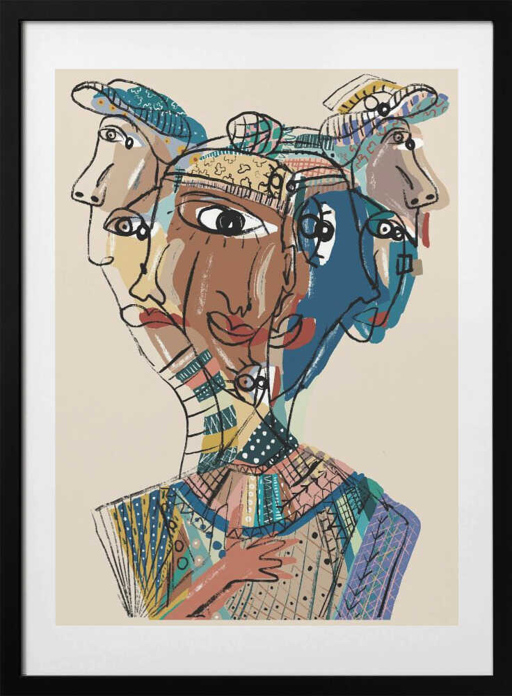 Multifaceted Faces, arte de GIovanna Gil Alves con marco