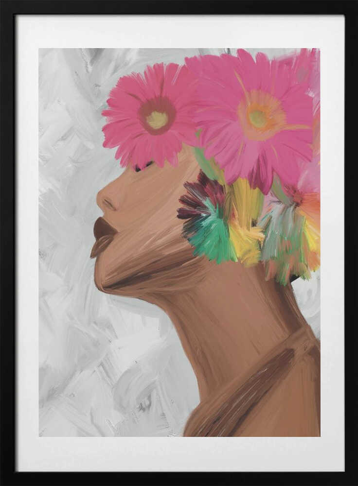 Woman with Vibrant Flowers, arte de GIovanna Gil Alves con marco