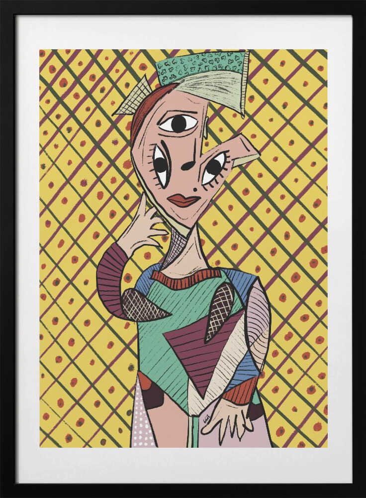 Vibrant Cubist Portrait, arte de GIovanna Gil Alves con marco