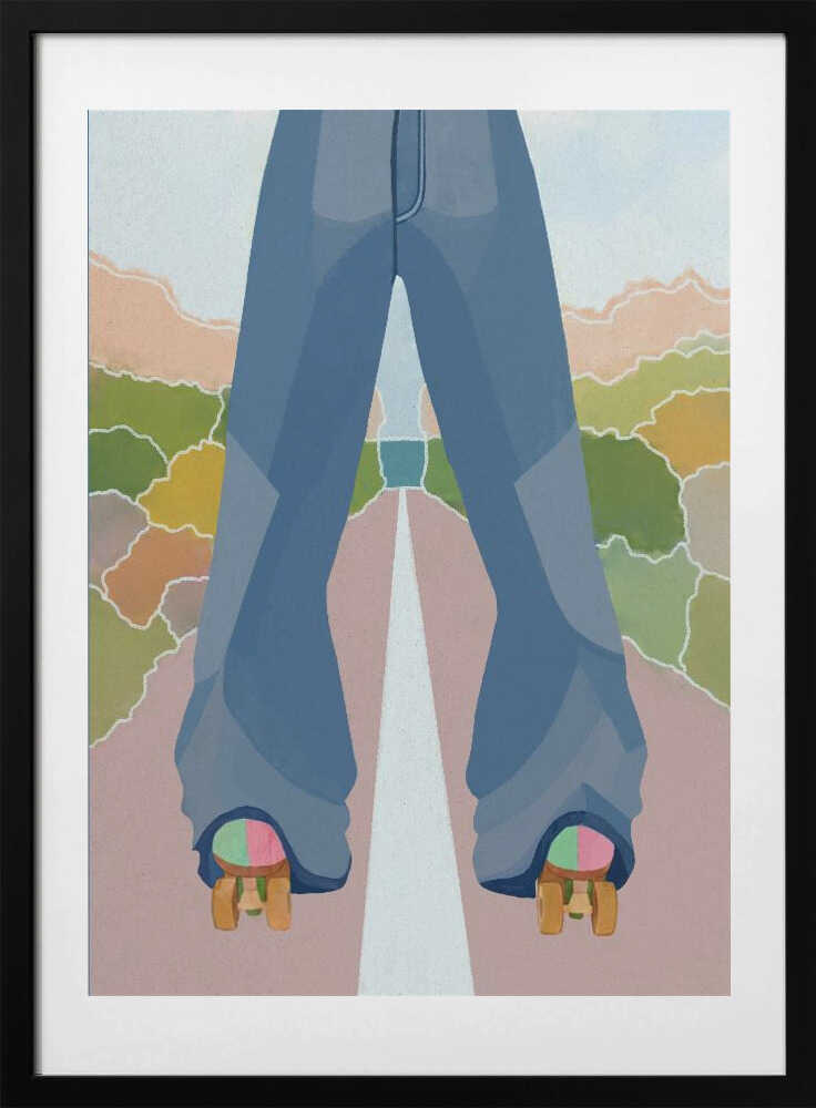 Retro Roller Skate Journey, arte de Essa Van Reis con marco