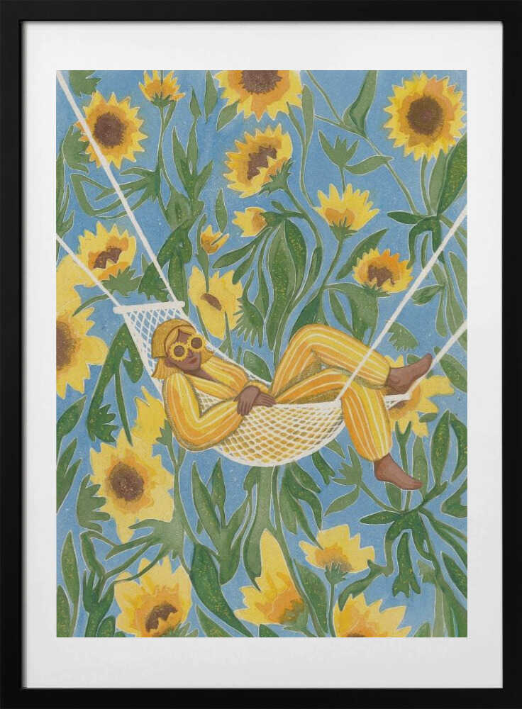 Relaxing Among Sunflowers, arte de Essa Van Reis con marco