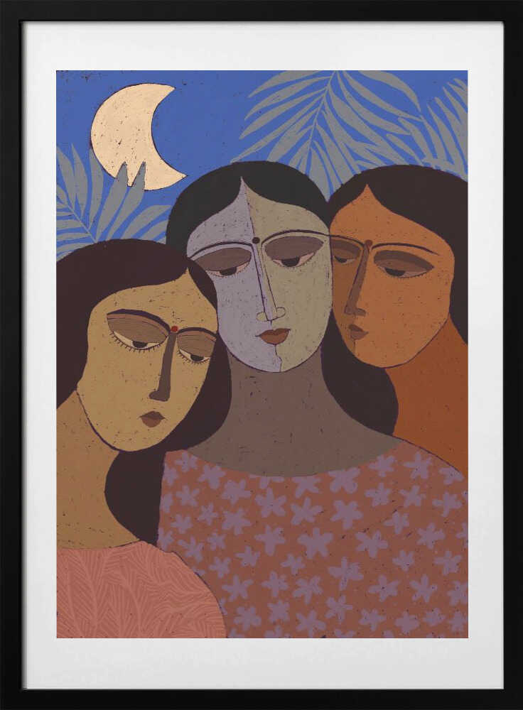 Three Women Under Moon, arte de Treechild con marco