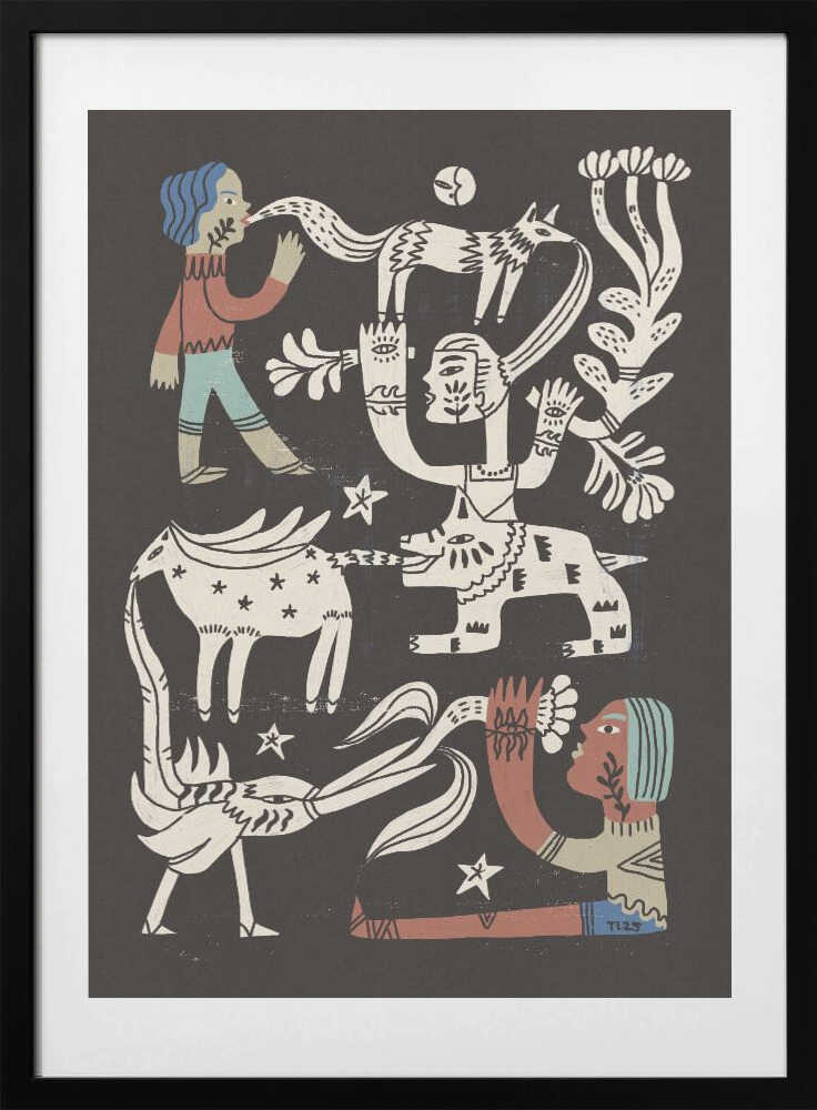 Tribal Spirit Animals, arte de Raipa Studio con marco