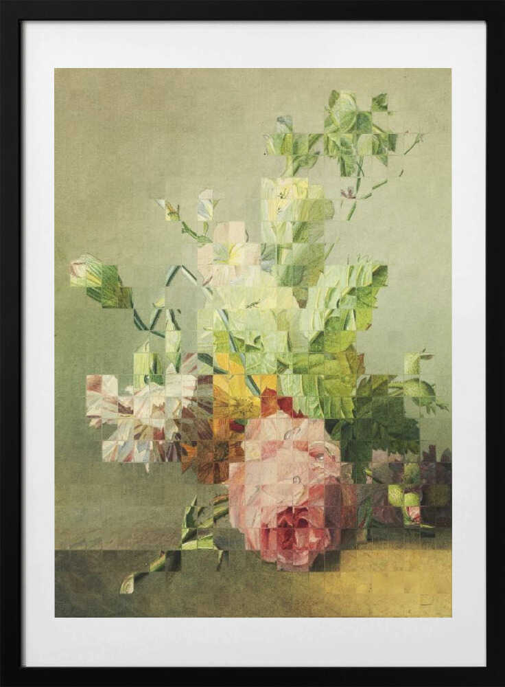 Glitch Rose Bouquet, arte de Marja van den Hurk con marco