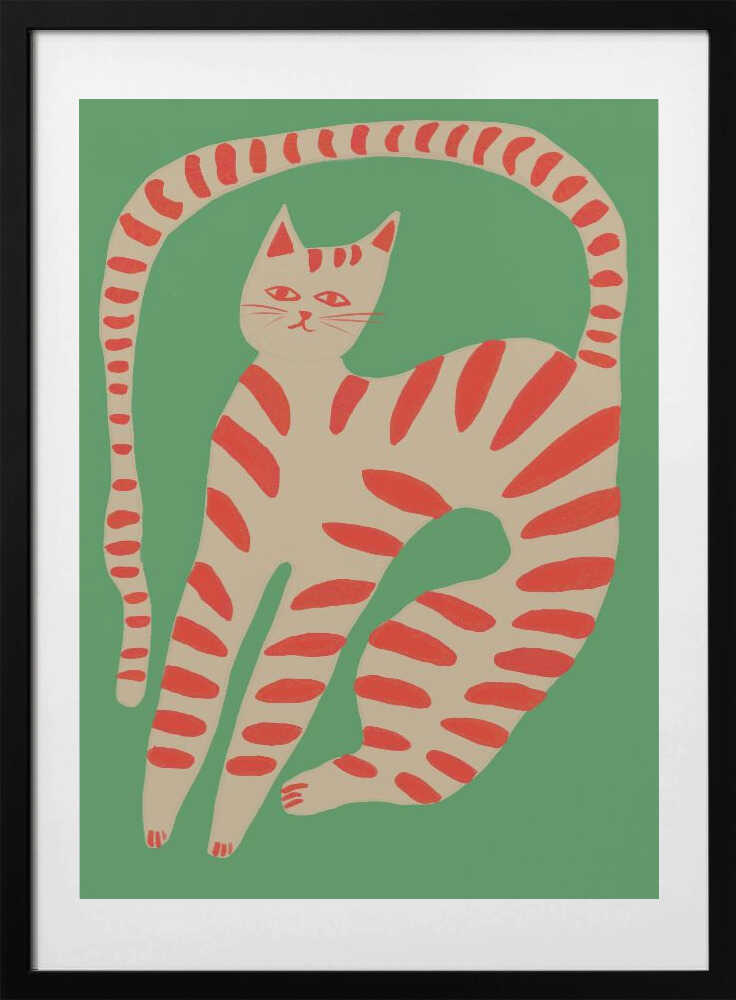 Striped Cat Stretching, arte de The Art Concept con marco