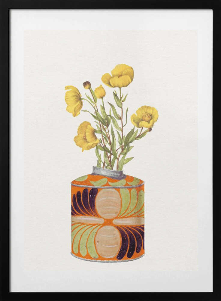 Yellow Flowers Orange Vase, arte de Wild Violets con marco