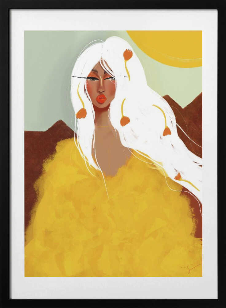 Golden Woman White Hair, arte de Amy Straley con marco