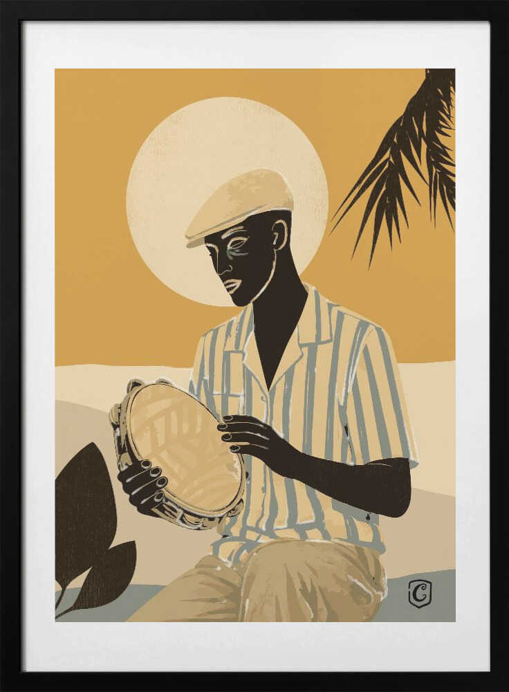 Tropical Tambourine Player, arte de Cannavaro con marco