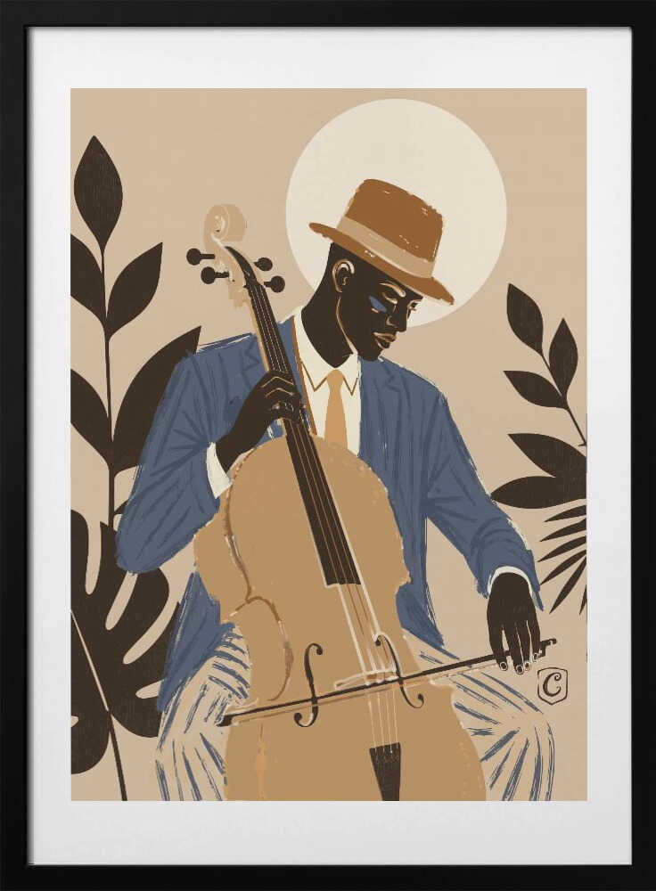 Jazz Cello Player, arte de Cannavaro con marco