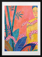 Woman Pink Snake Jungle, arte de Uma Gokhale con marco