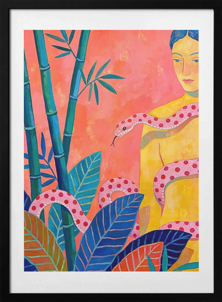 Woman Pink Snake Jungle, arte de Uma Gokhale con marco