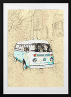 Vintage Camper Van Sketch, arte de Lembayung senja studio [Vintage Poster] con marco