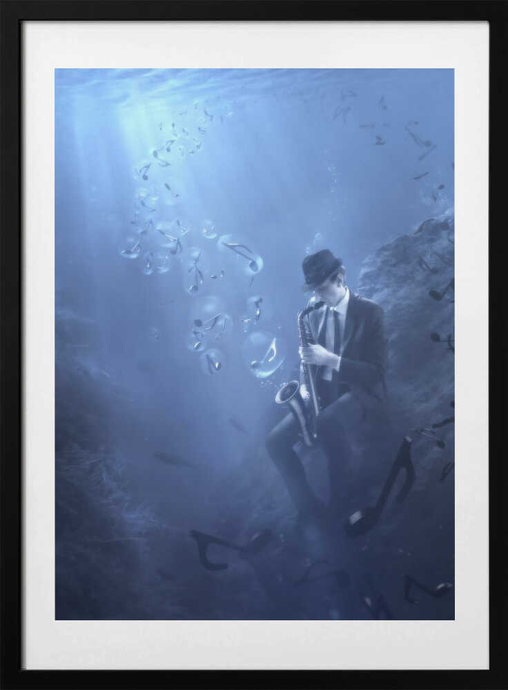 Underwater Jazz Man, arte de Christophe Kiciak con marco