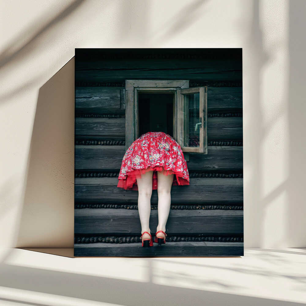 Red Dress Curiosity, arte de Magdalena Russocka impreso en canvas