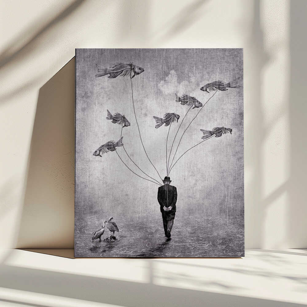 Man with Fish Skeletons, arte de ARUN MOHANRAJ impreso en canvas