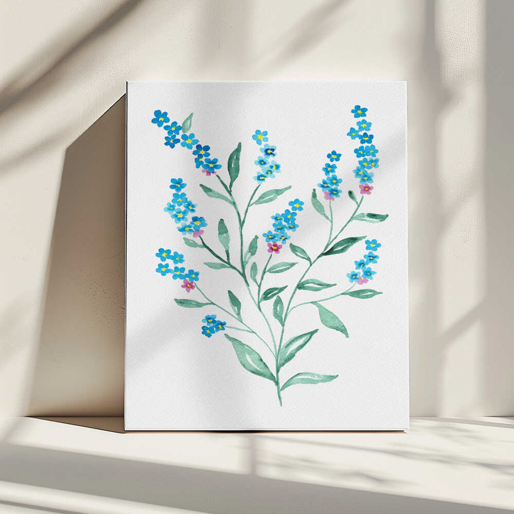 Watercolor Forget-Me-Nots, arte de Kata Botanical impreso en canvas