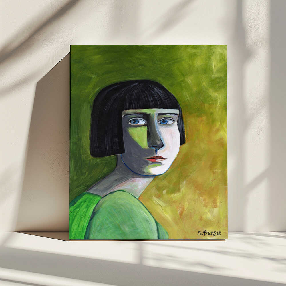 Green Bob Woman, arte de Sharyn Bursic impreso en canvas