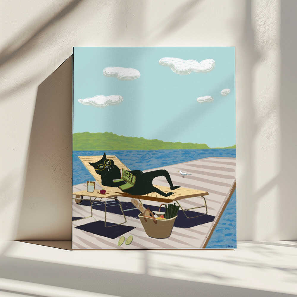Reading Cat on Dock, arte de Sharyn Bursic impreso en canvas