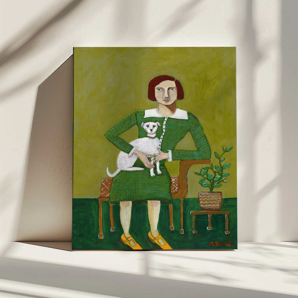 Woman with Her White Dog, arte de Sharyn Bursic impreso en canvas