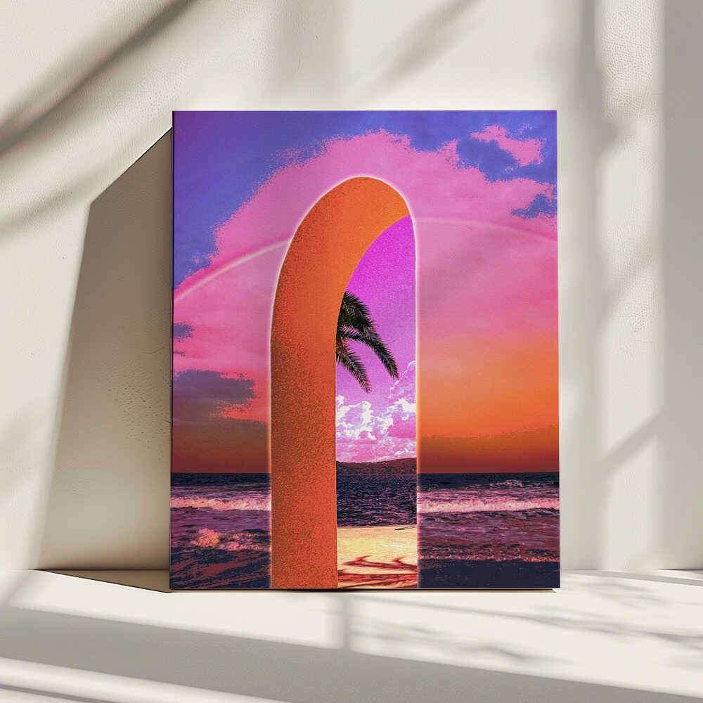 Pink Sky Beach Archway, arte de CosmoZach impreso en canvas