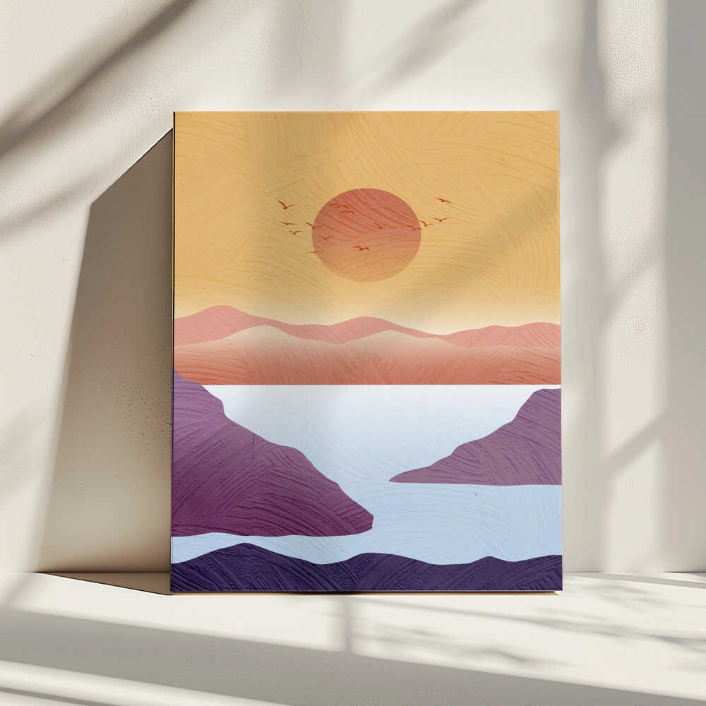 Desert Lake Sunset Birds, arte de Fadil Roze impreso en canvas