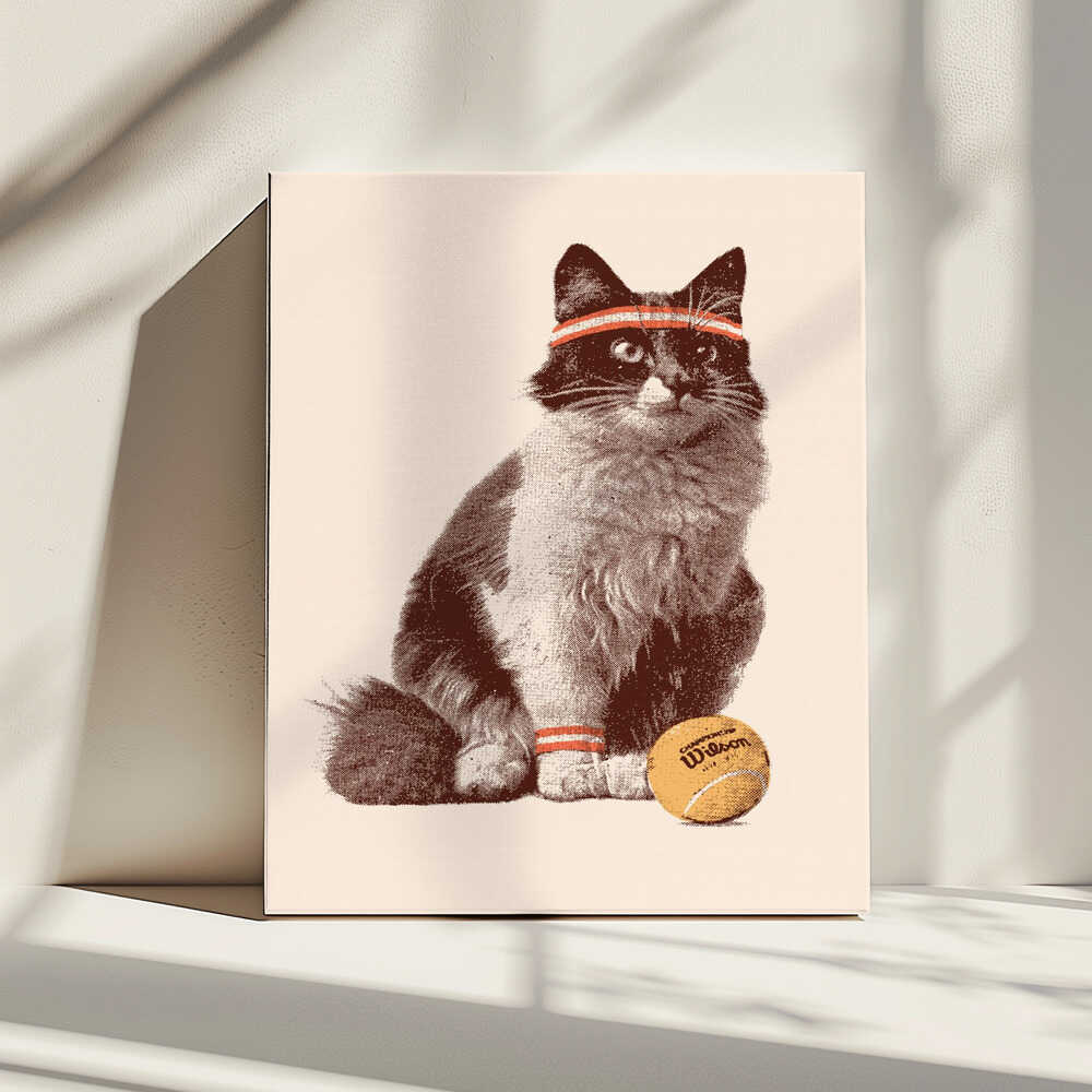 Retro Tennis Cat, arte de Florent Bodart impreso en canvas