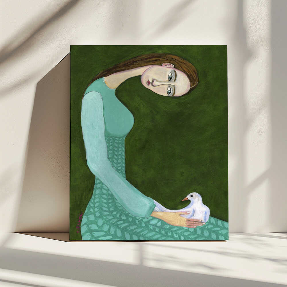Serene Woman and Dove, arte de Sharyn Bursic impreso en canvas